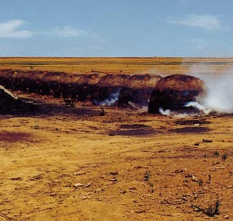 Charcoal burning after clearance of cerrado vegetation