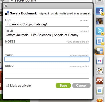 Delicious via Chrome extension in RockMelt