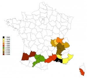 Progression du chancre coloré du platane dans le Sud de la France