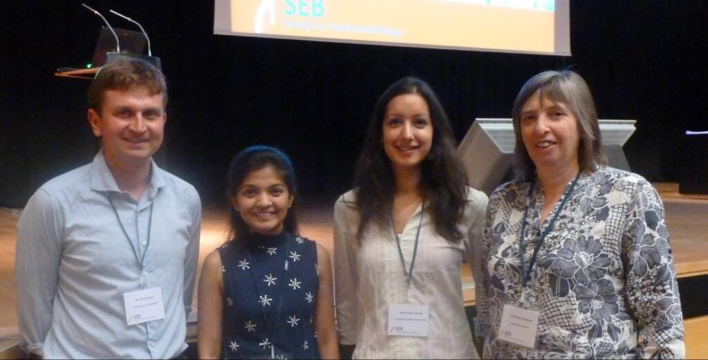 From left: President's Medallist 2013 Dr Ian Henderson and Young Scientist Finalists Vidya Pawar, Niaz Ali, Plant section chair Prof Christine Raines.