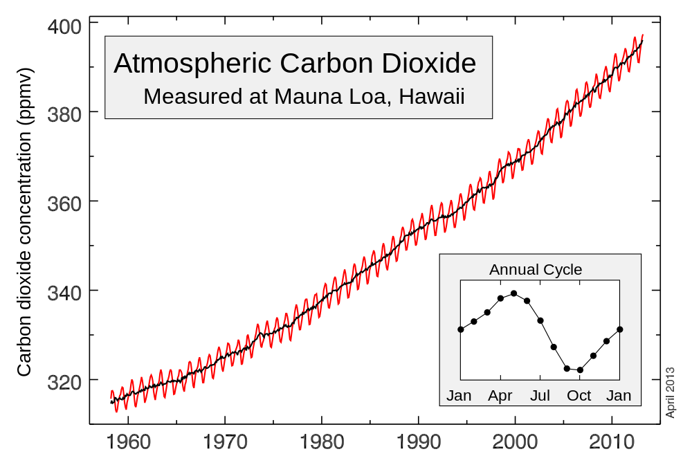 The Keeling Curve showing annual variation in CO2.