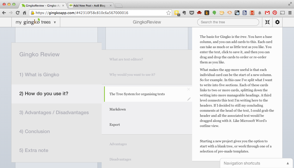 Gingko, a writing tool that will help you organise your text