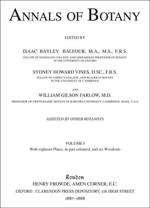 Front piece of the first issue of the Annals of Botany, August 1887.