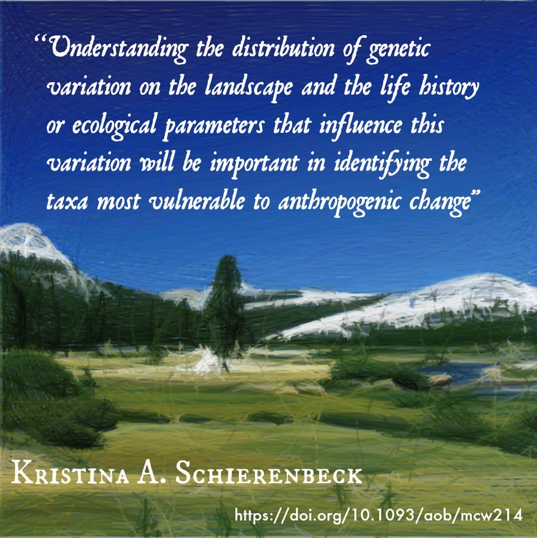 Understanding the distribution of genetic variation on the landscape and the life history or ecological parameters that influence this variation will be important in identifying the taxa most vulnerable to anthropogenic change