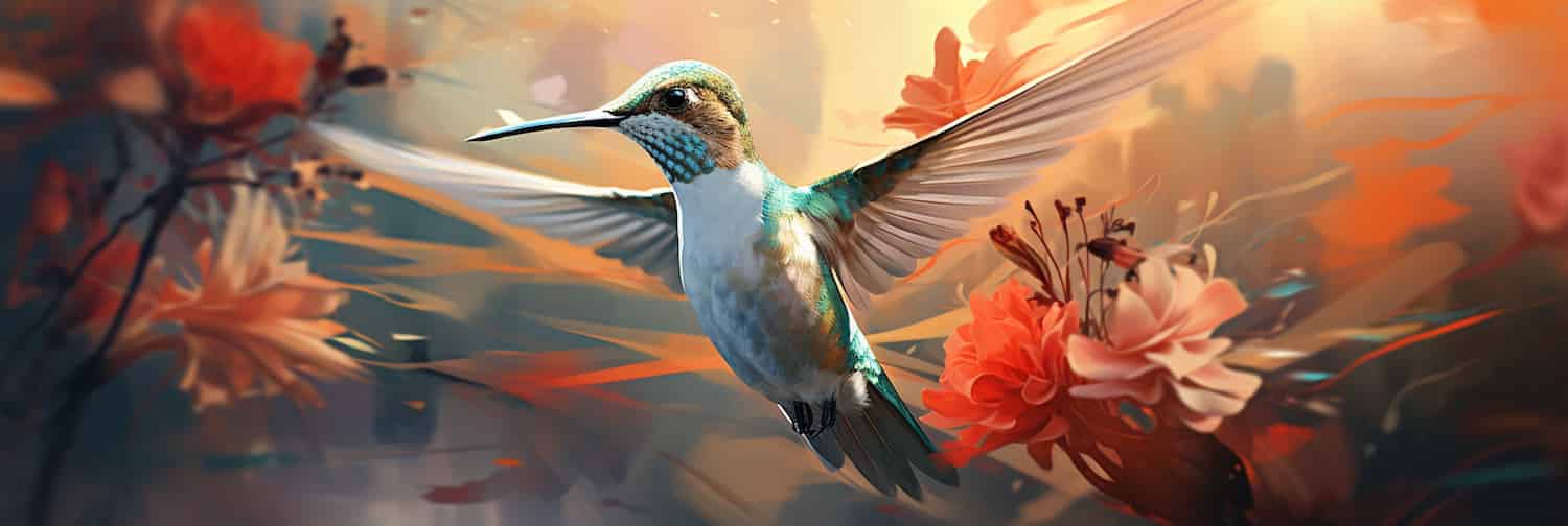 Daylight shrubbery with thieving hummingbirds