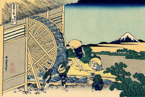 Image: Katsushika Hokusai, Watermill at Onden (1826–1833).