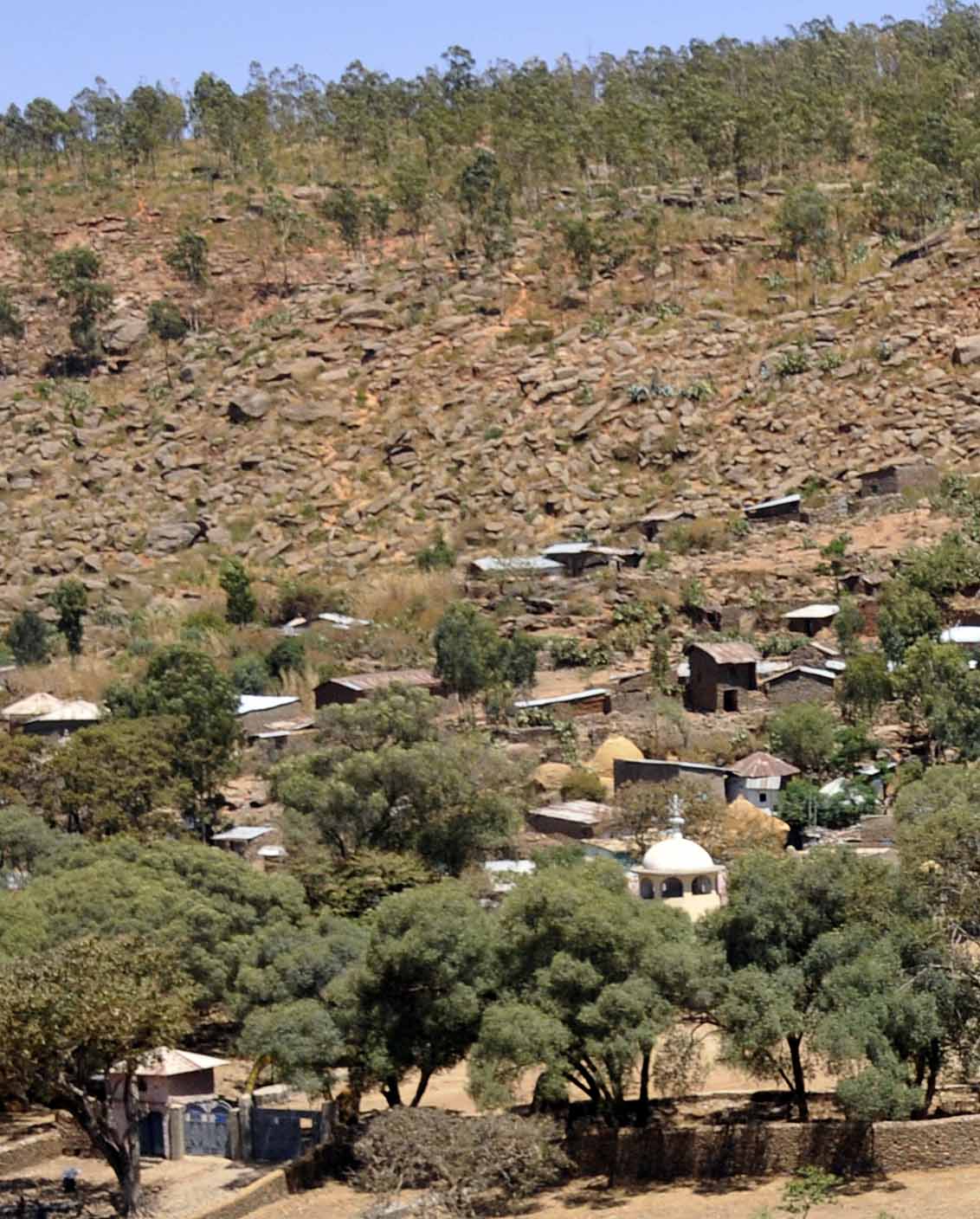 Hillside erosion following deforestation for firewood and overgrazing - Aksum, Ethiopia