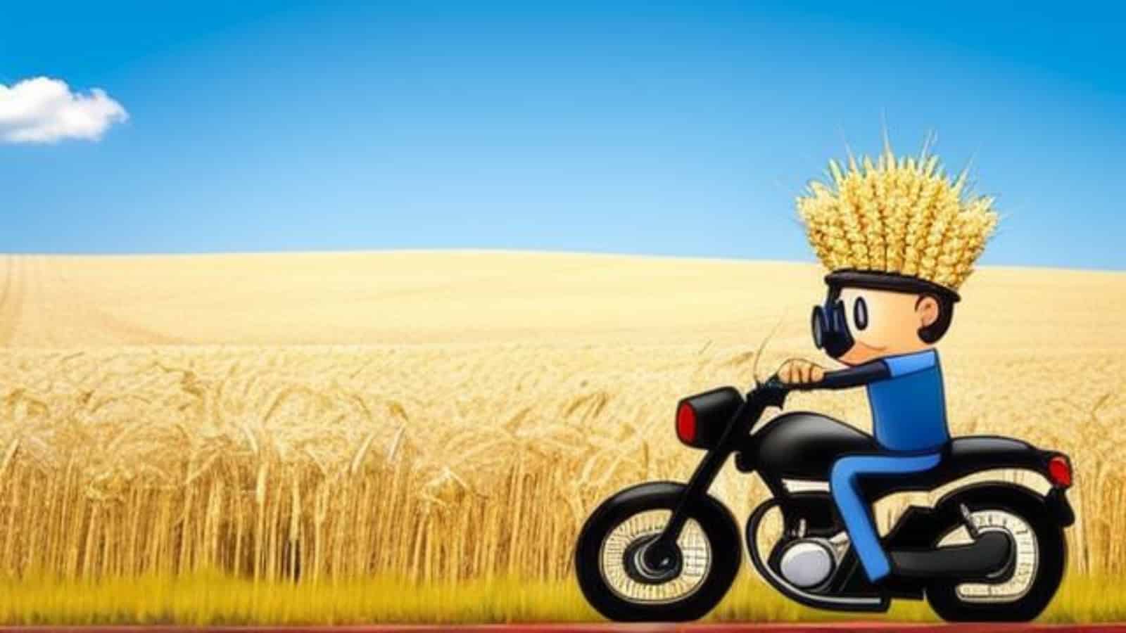 Feral Wheat as a motorcyclist riding into town, or rather field, with some attractive genes.