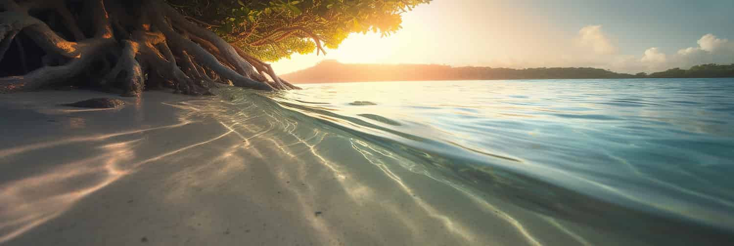 Mangroves meet a computer generated shore.