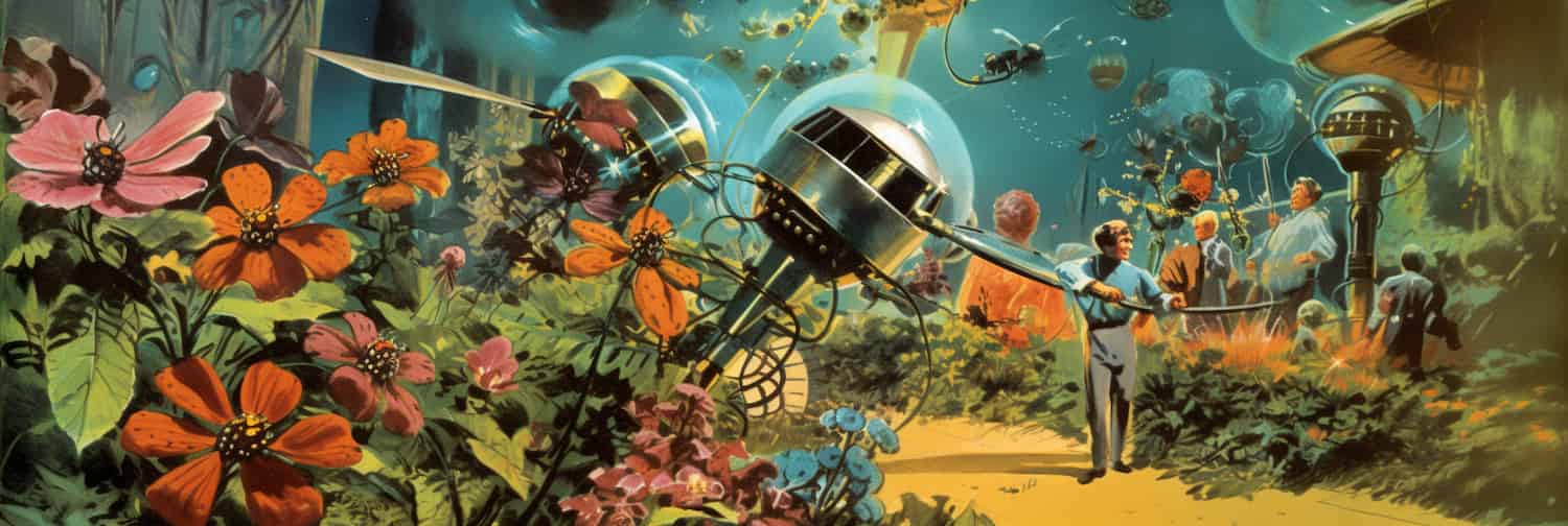 Electronic flowers attempt to attract pollinators.