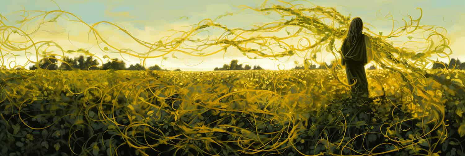 Computer-generated dodder in a digital soy field.