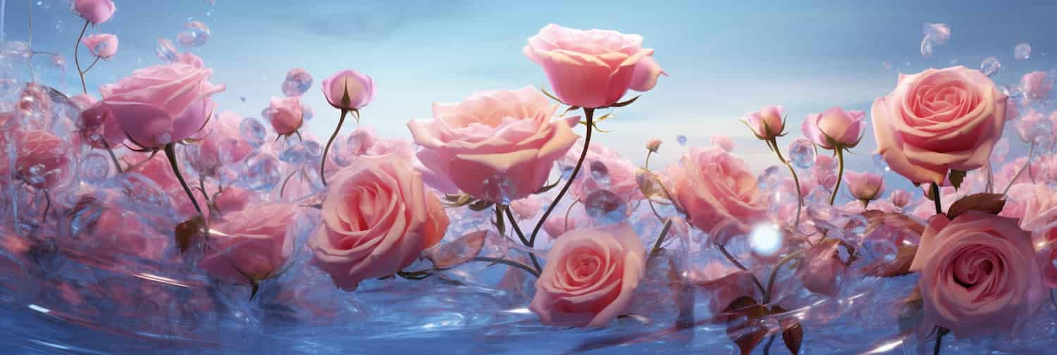 Computer-generated genes flowing from digital roses.