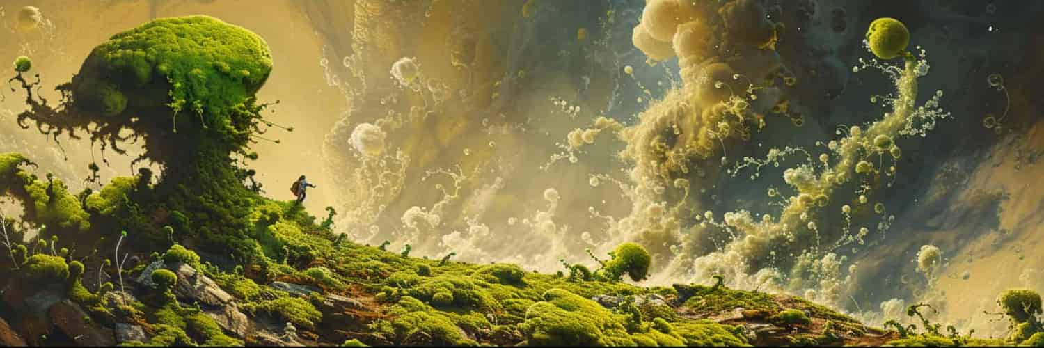 Computer generated moss in a digital nightmare because it's difficult to source an image of the moss that it's the one below