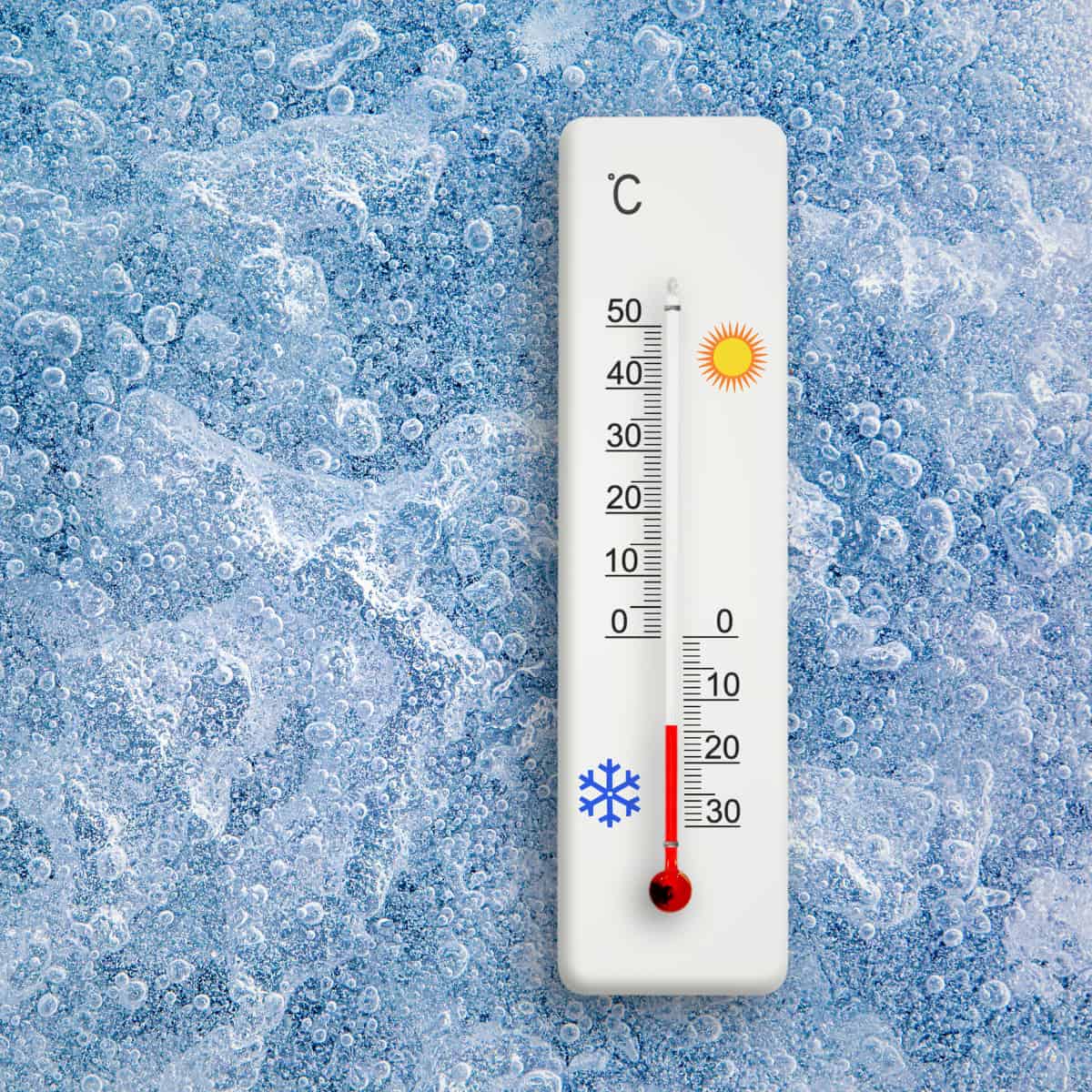 A thermometer showing near -20 degrees centigrade.